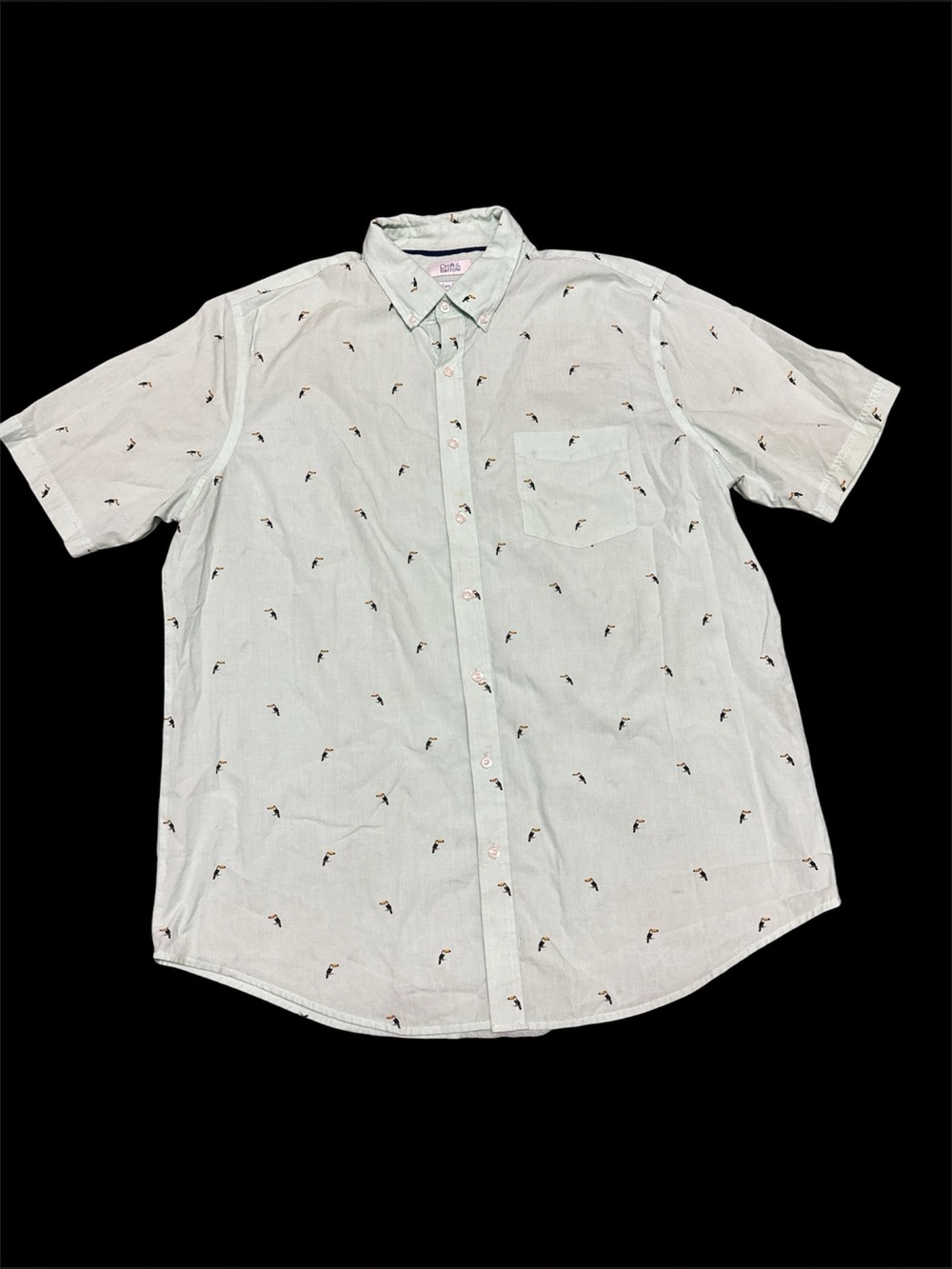 Croft & Barrow Men’s XL Tall White MintGreen ToucanPrint ButtonDown Shirt Pocket